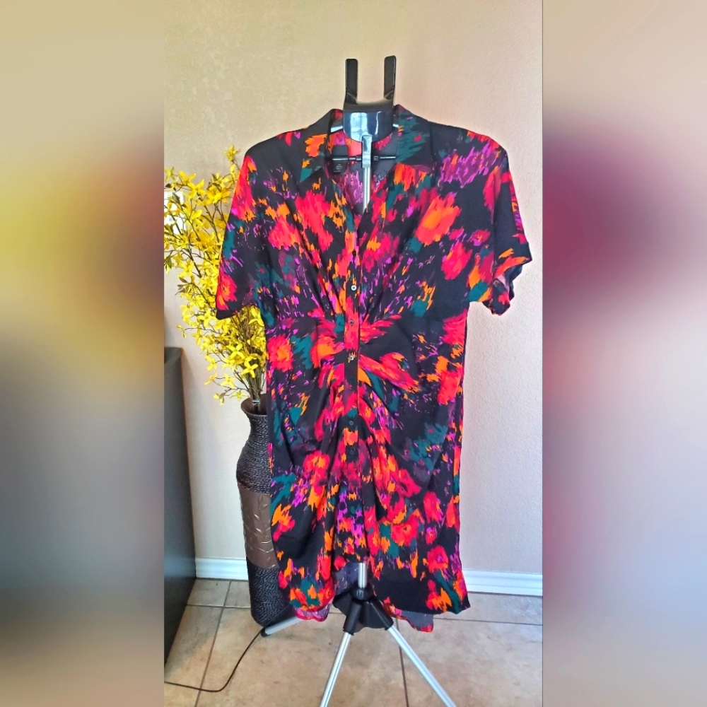 short sleeve midi colorful dress